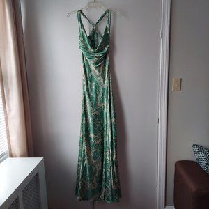 NEW WITH TAGS Diane von Furstenburg Damask Menthe 100% silk gown dress 2 XS-S
